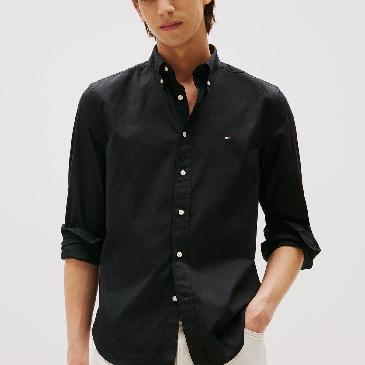 TOMMY HILFIGER - Camisa Flex Poplin Regular Fit Negro Tommy Hilfiger