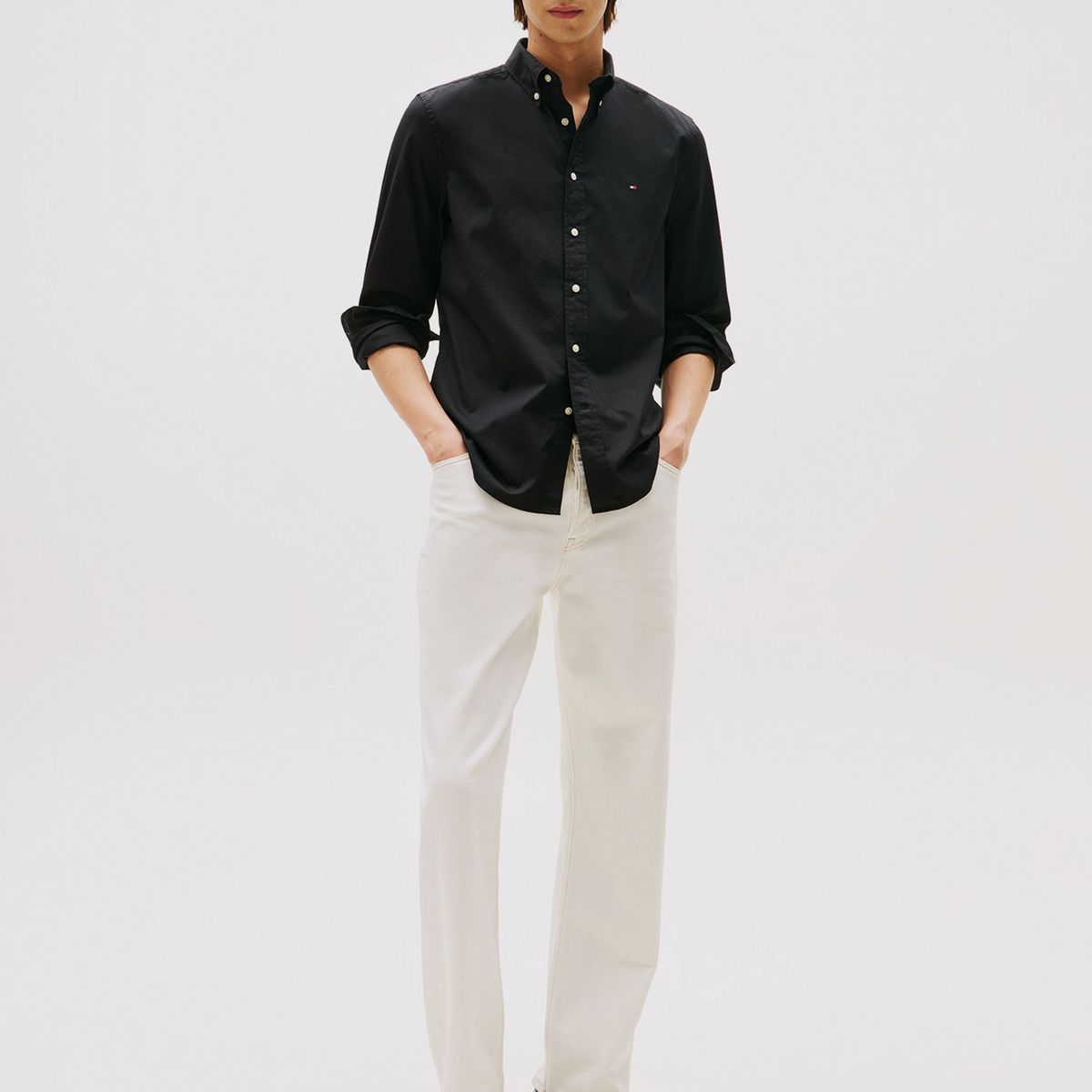 TOMMY HILFIGER - Camisa Flex Poplin Regular Fit Negro Tommy Hilfiger