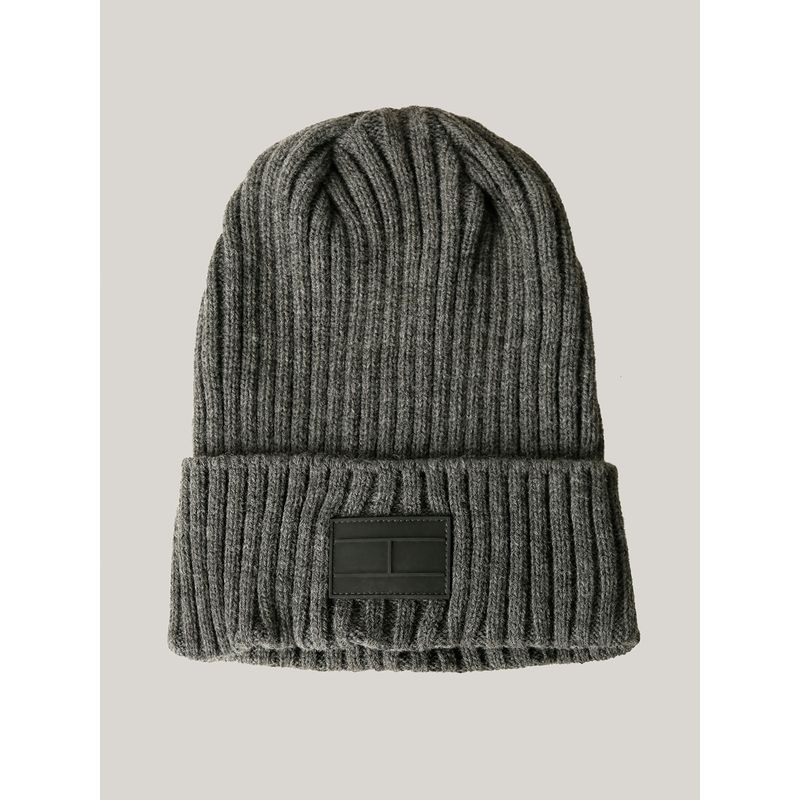 TOMMY HILFIGER - Beanie De Canalé Con Logo Gris Tommy Hilfiger