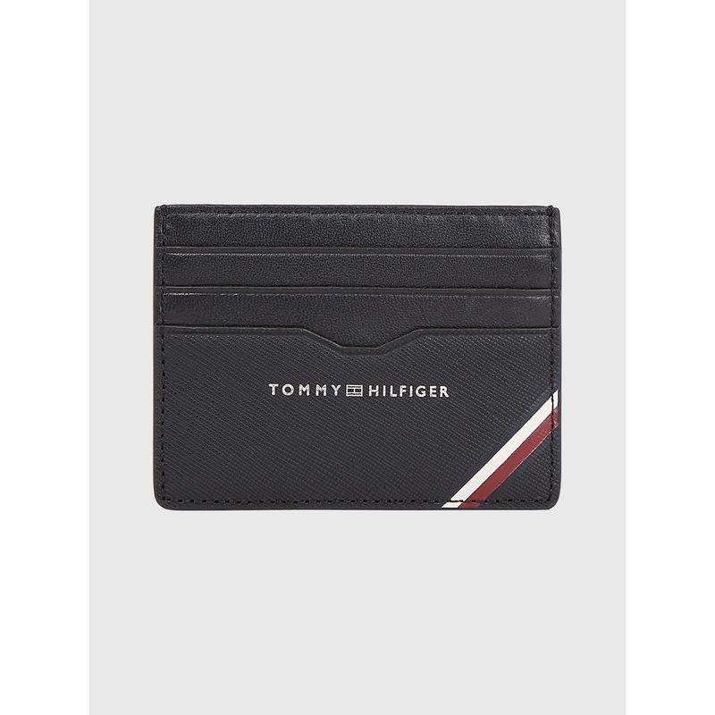TOMMY HILFIGER - Tarjetero De Cuero Global Stripe Negro Tommy Hilfiger