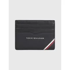 TOMMY HILFIGER - Tarjetero De Cuero Global Stripe Negro