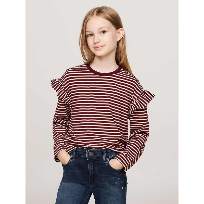 TOMMY HILFIGER - Polera Lurex Stripe Con Logo Burdeo Tommy Hilfiger