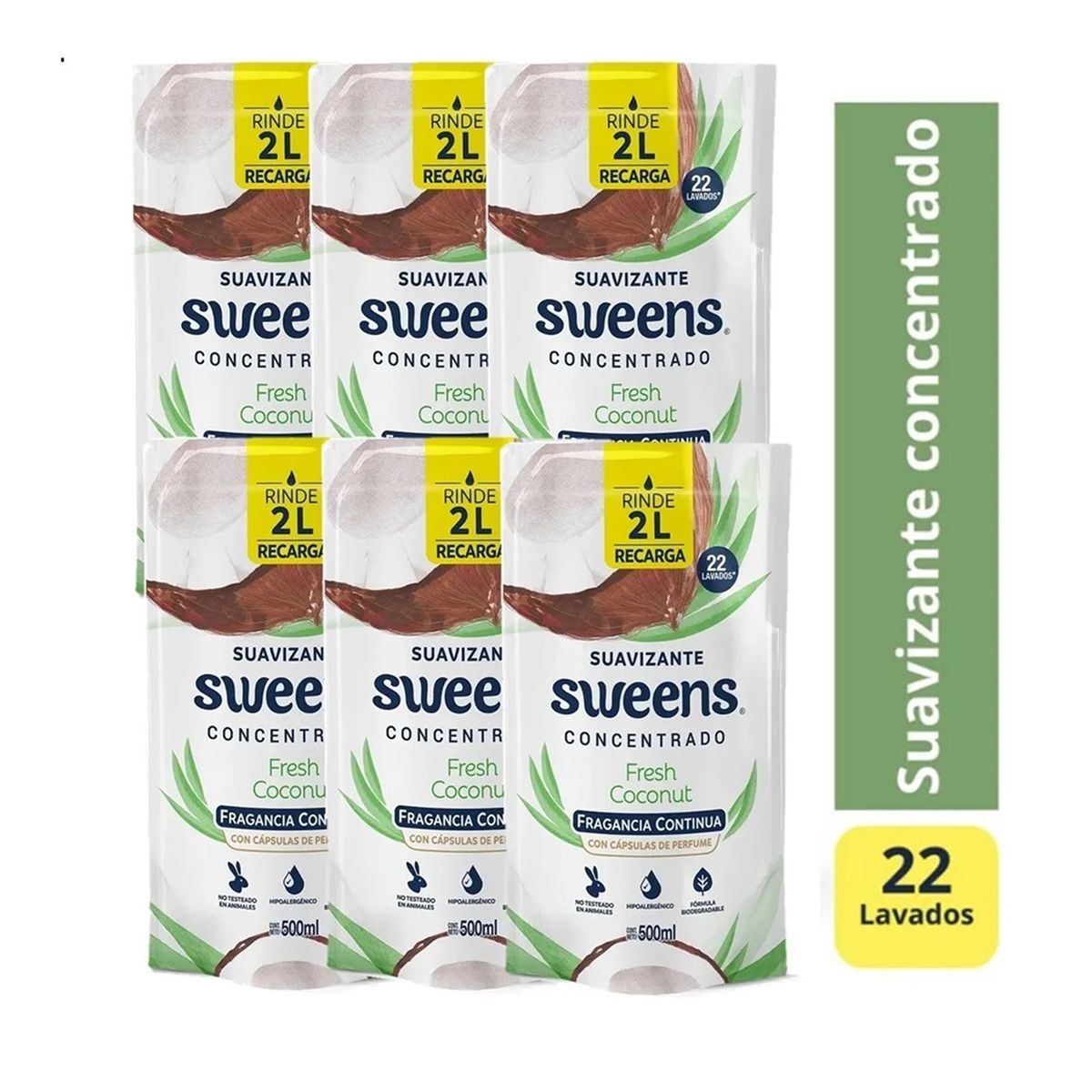 GENERICO - X6 Suavizante Sweens Concentrado Fresh Coconut Doypack 500ml