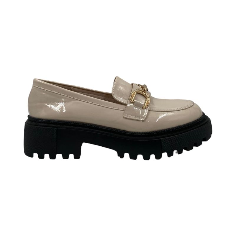 HERIEL - Mocasín Negro y Beige Charol.