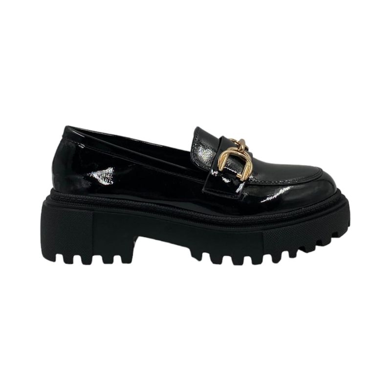 HERIEL - Mocasín Negro y Beige Charol.
