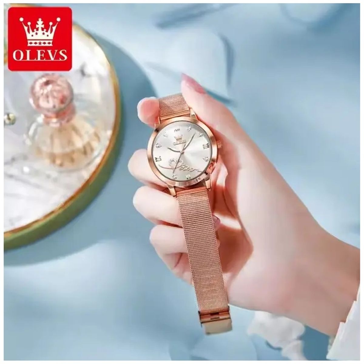 STARTECHOFFICE - Reloj de Mujer Diseño Elegante Pulsera Metálica de Malla Rosa Dorado