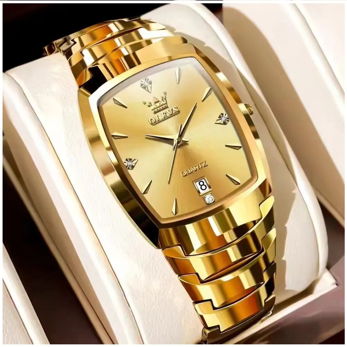 STARTECHOFFICE - Reloj Dorado Lujo Hombre Movimiento de Cuarzo Japonés Pulsera Acero Inoxidable Resistencia agua 30m