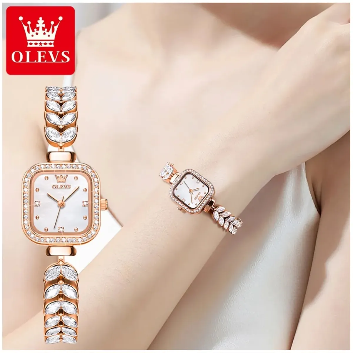 STARTECHOFFICE - Reloj de mujer con diseño tipo joya cuadrada de acero cristales de zirconia Correa Estilo Sirena