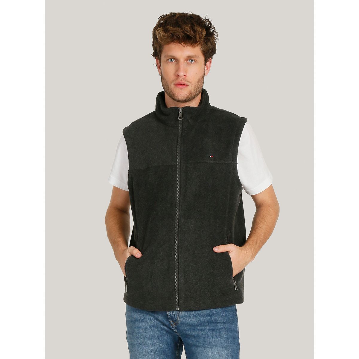 TOMMY HILFIGER - Chaqueta Vest Solid Con Logo Gris Tommy Hilfiger