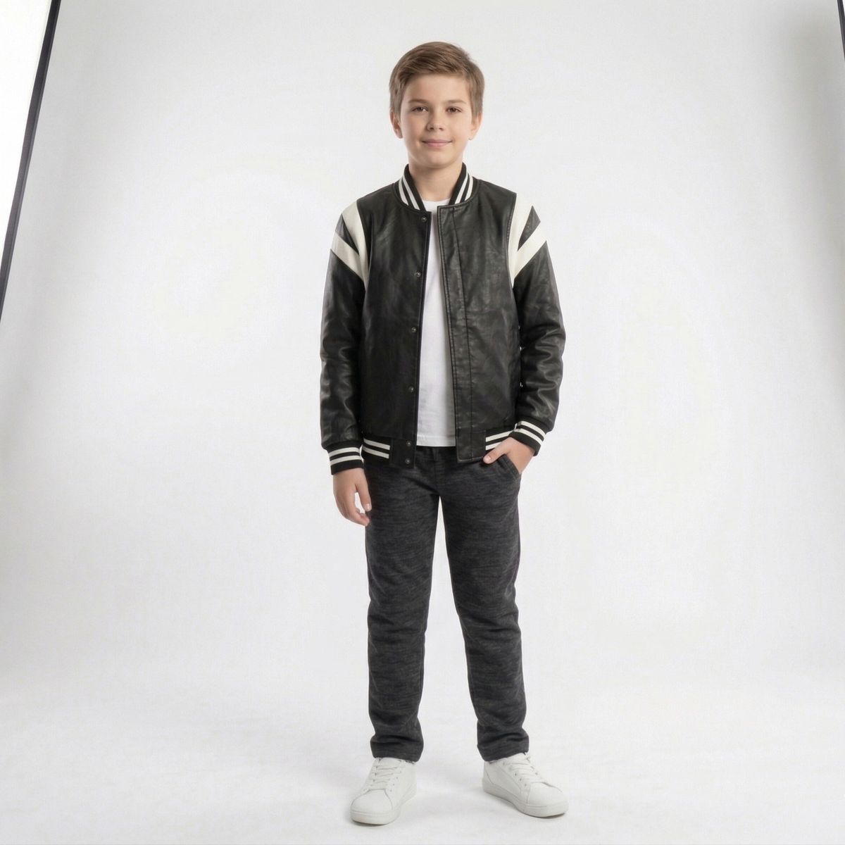 KIBOU - Chaqueta Universitaria Ecocuero para Niños