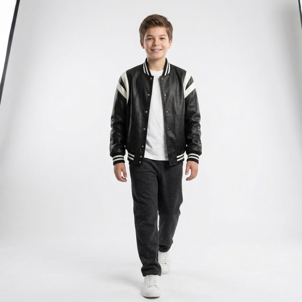 KIBOU - Chaqueta Universitaria Ecocuero para Niños