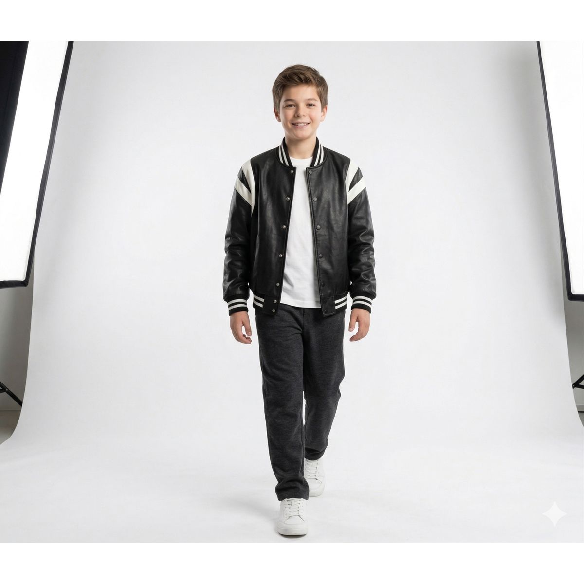 KIBOU - Chaqueta Universitaria Ecocuero para Niños