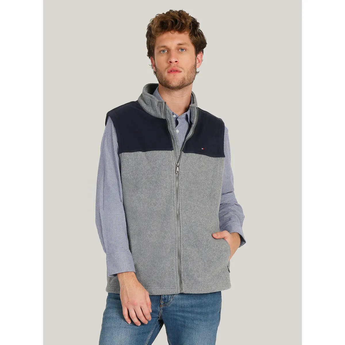 TOMMY HILFIGER - Chaqueta Vest Solid- Logo Gris Tommy Hilfiger