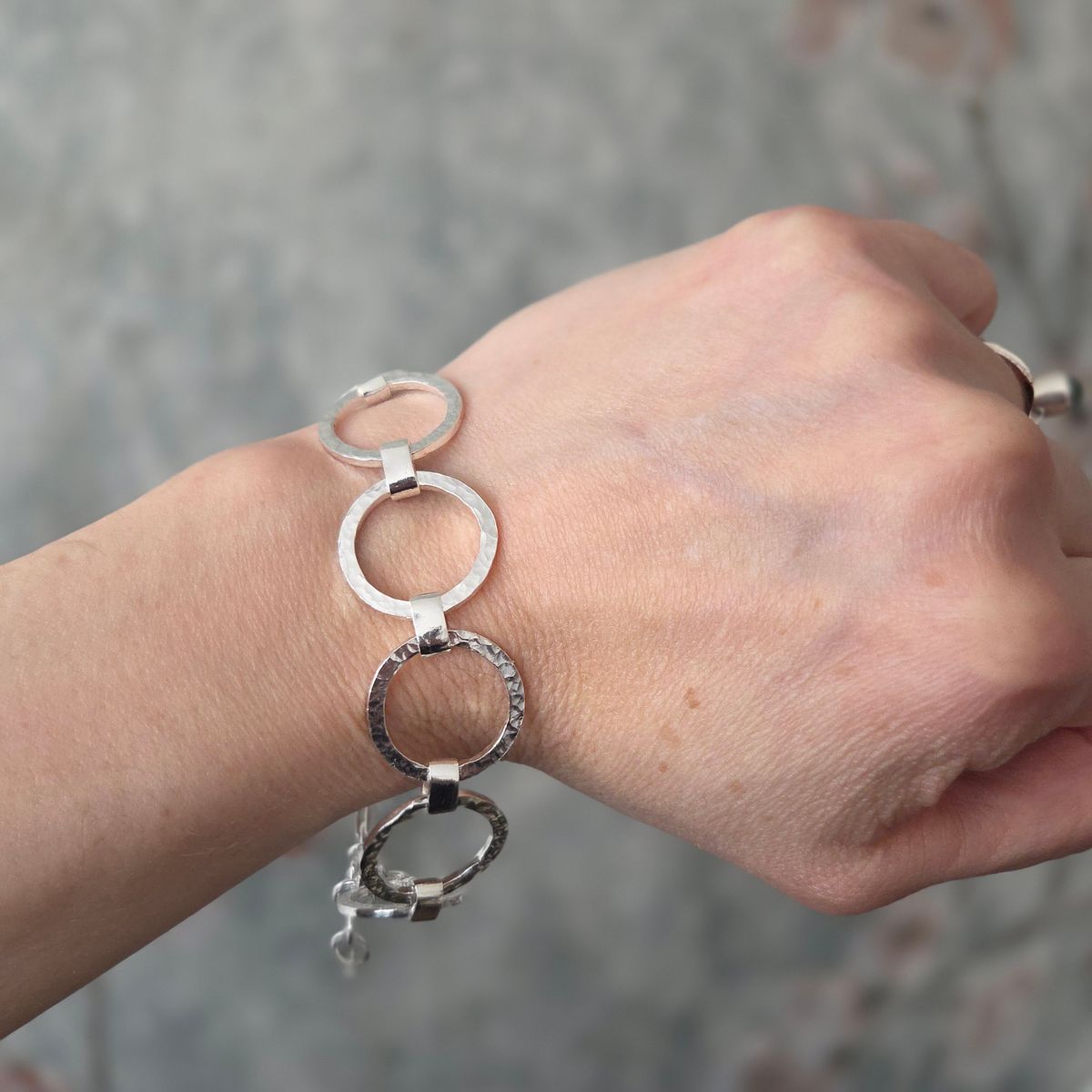 GENERICO - Pulsera Mujer Plata 950 Argollas Martilladas Hecha a Mano