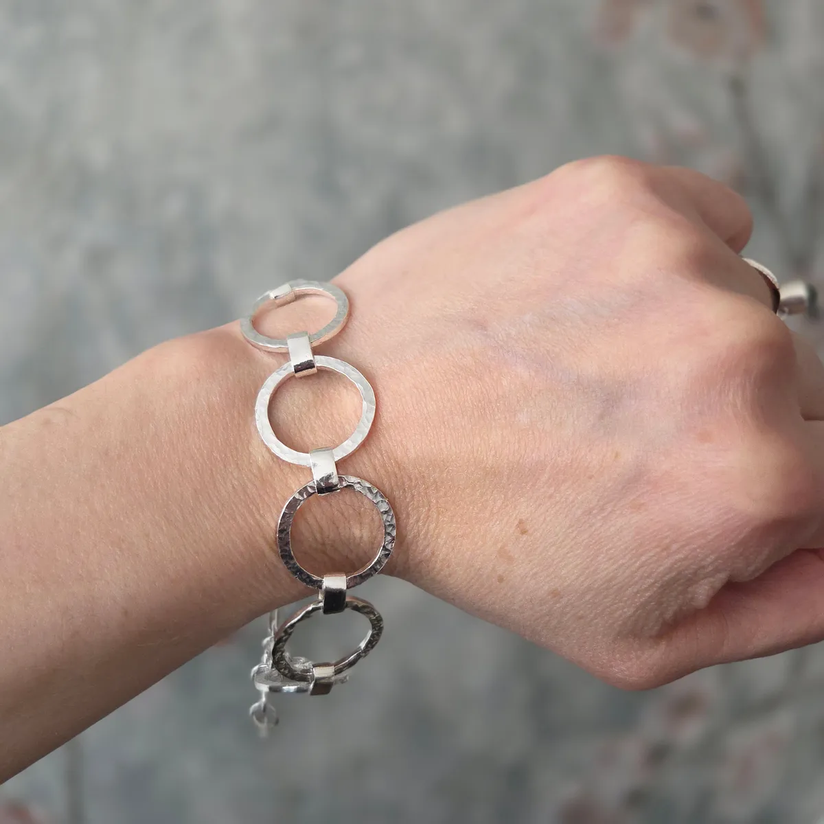 GENERICO - Pulsera Mujer Plata 950 Argollas Martilladas Hecha a Mano