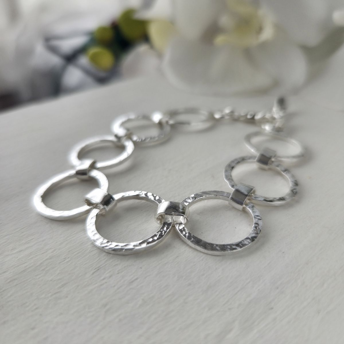 GENERICO - Pulsera Mujer Plata 950 Argollas Martilladas Hecha a Mano
