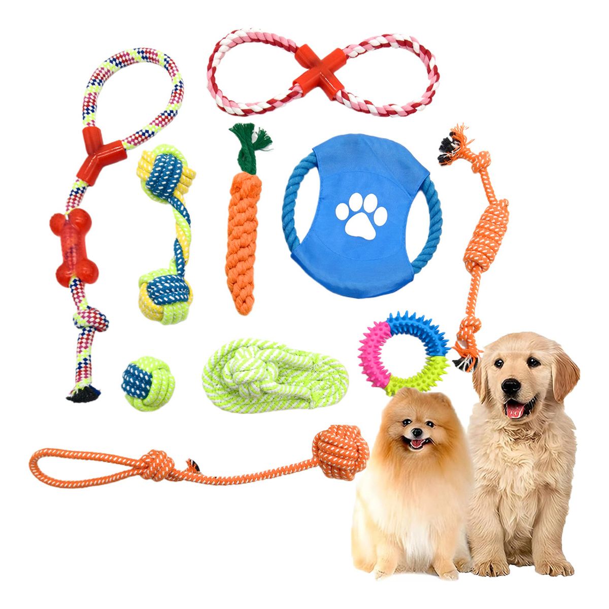 GENERICO - Set De 10 Juguetes Para Perros Pelota De Cuerda Disco Y Más