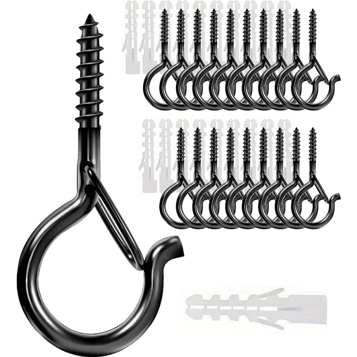 GENERICO - 20 Tornillos De Gancho Negros Ganchos De Rosca Con Seguro