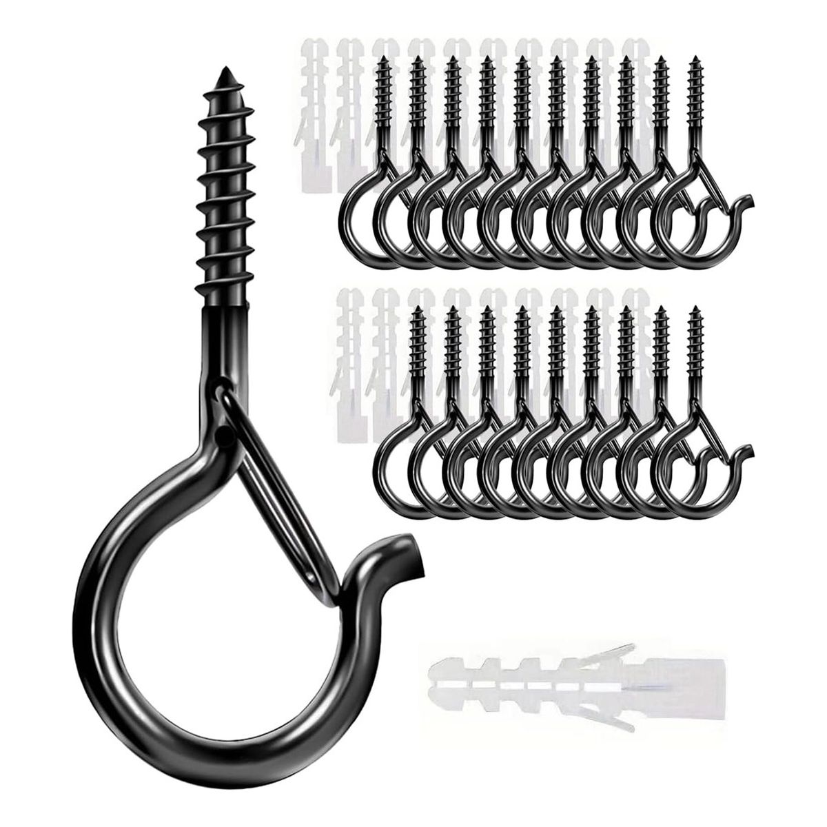 GENERICO - 20 Tornillos De Gancho Negros Ganchos De Rosca Con Seguro