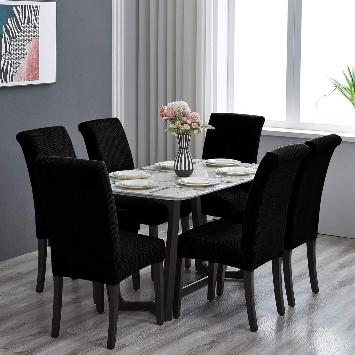 GENERICO - Pack 4 De Fundas De Sillas Para Comedor Tela Gruesa-Negro