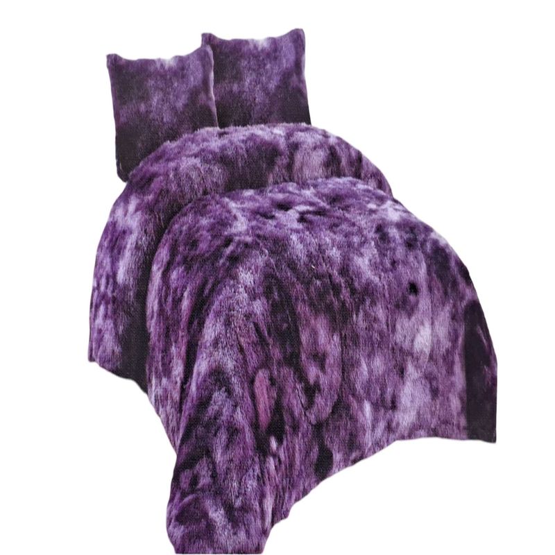GENERICO - CUBRECAMA PELUDO KING MORADO JASPEADO