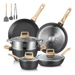 GENERICO - Batería De Cocina Antiadherente De Granito De 12 Piezas