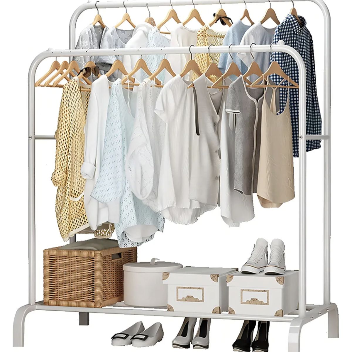 GENERICO - Perchero Organizador Colgante De Ropa Doble Barra Tendedero blanco