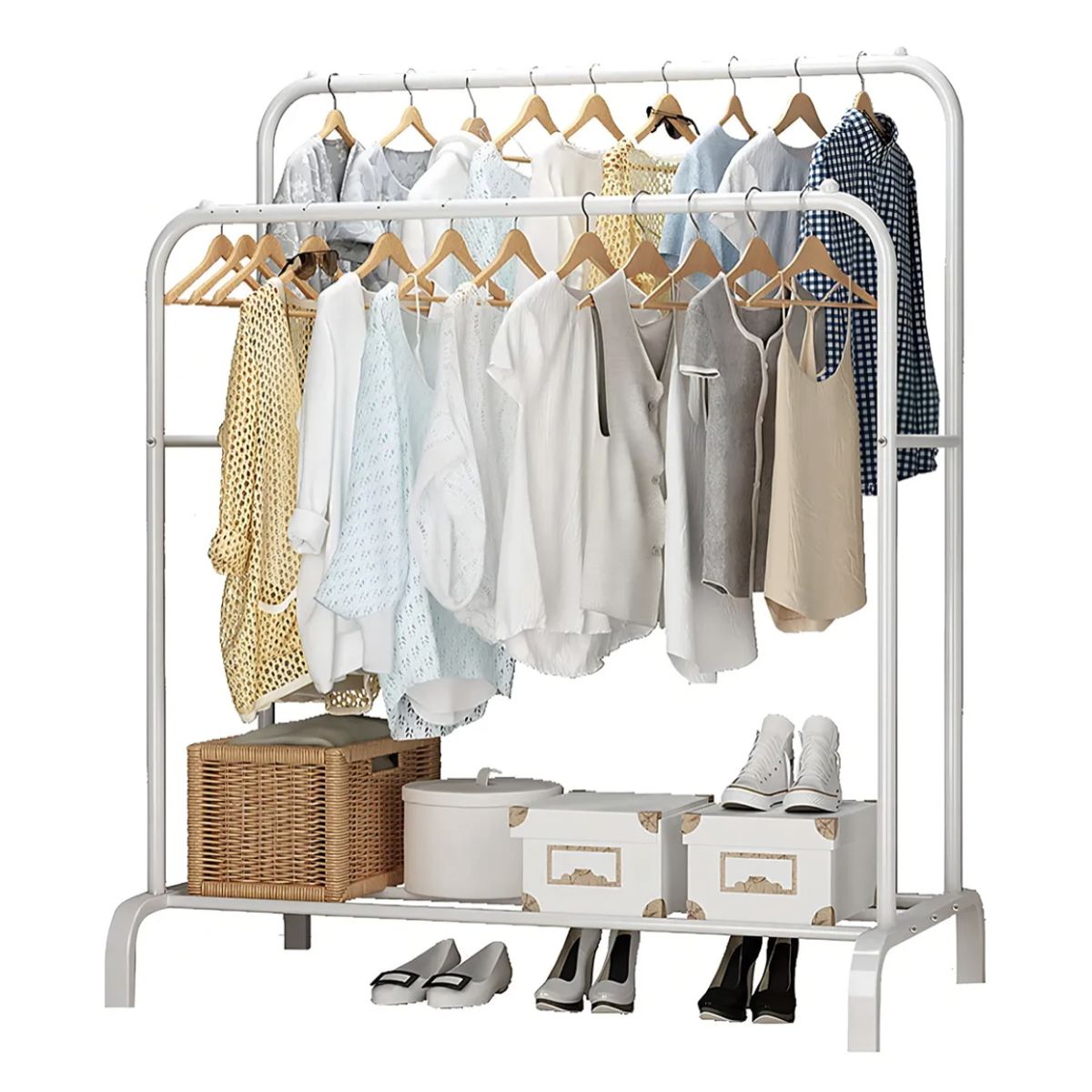 GENERICO - Perchero Organizador Colgante De Ropa Doble Barra Tendedero blanco