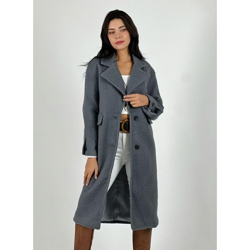 ENIGMATICA BOUTIQUE - Abrigo Largo de Paño Peludo 2 Botones Beige.
