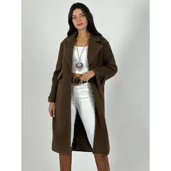 ENIGMATICA BOUTIQUE - Abrigo Largo de Paño Peludo 2 Botones Beige.