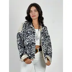 ENIGMATICA BOUTIQUE - Chaqueta Cotele Print Brillos en Hombros Beige.