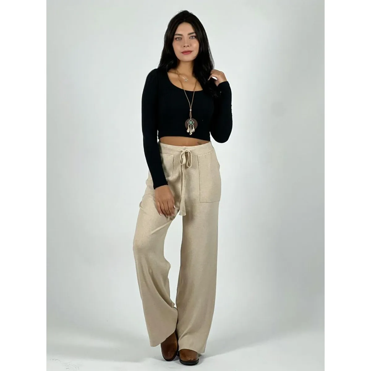 ENIGMATICA BOUTIQUE - Pantalón De Lana con Bolsillos Beige