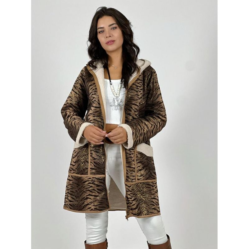 ENIGMATICA BOUTIQUE - Chaqueta Gamuza con Chiporro Print Cebra Beige.