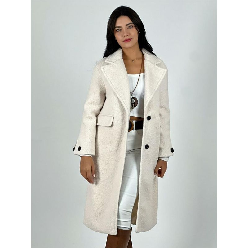 ENIGMATICA BOUTIQUE - Abrigo Largo de Paño Peludo 2 Botones Beige.