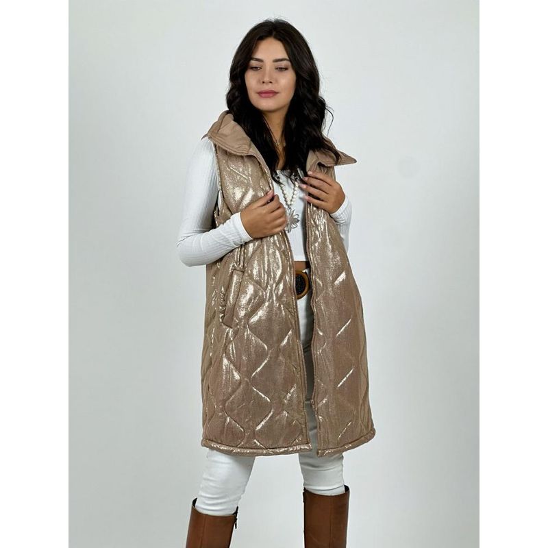 ENIGMATICA BOUTIQUE - Parka Acolchada Sin Mangas Metalizada Café