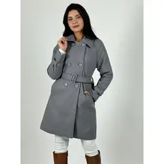 ENIGMATICA BOUTIQUE - Abrigo Trench Tela Paño 6 Botones con Cinturón Café