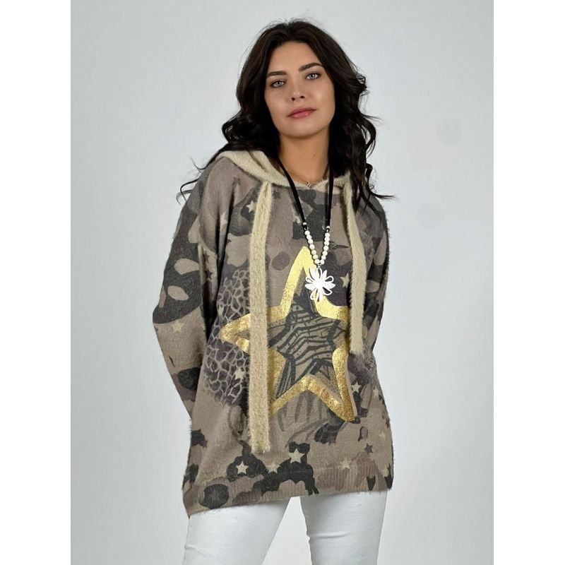 ENIGMATICA BOUTIQUE - Poleron Cashmere Estampado con Estrella Verde