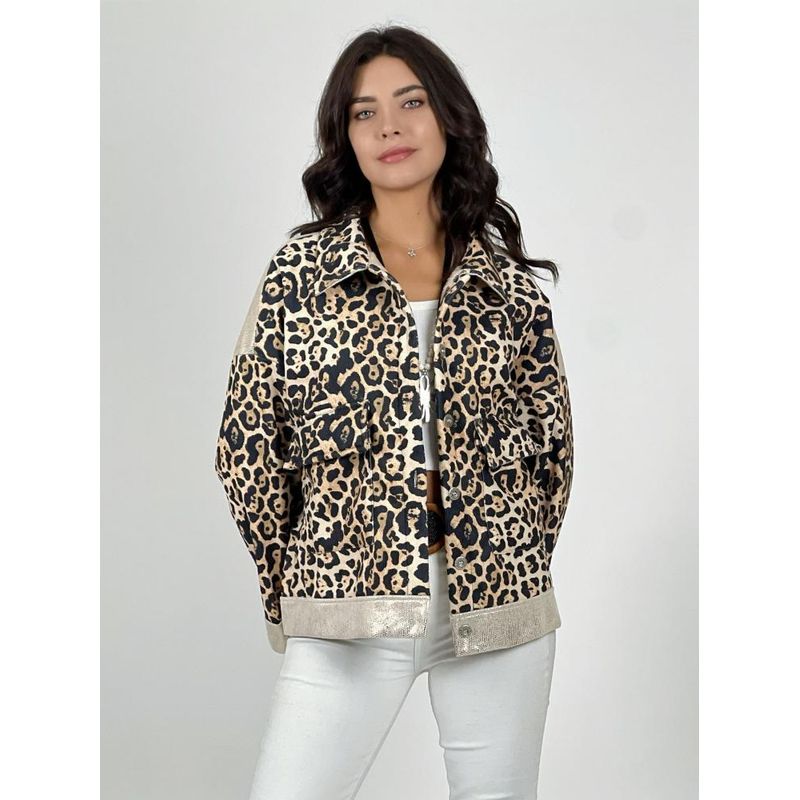 ENIGMATICA BOUTIQUE - Chaqueta Cotele Print Brillos en Hombros Beige.