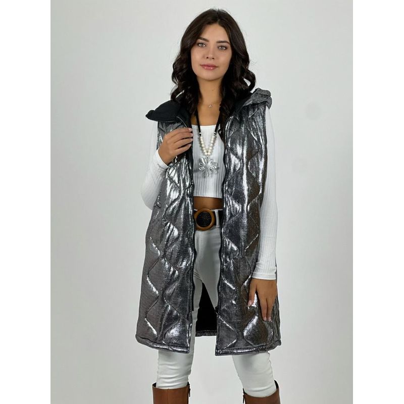 ENIGMATICA BOUTIQUE - Parka Acolchada Sin Mangas Metalizada Café