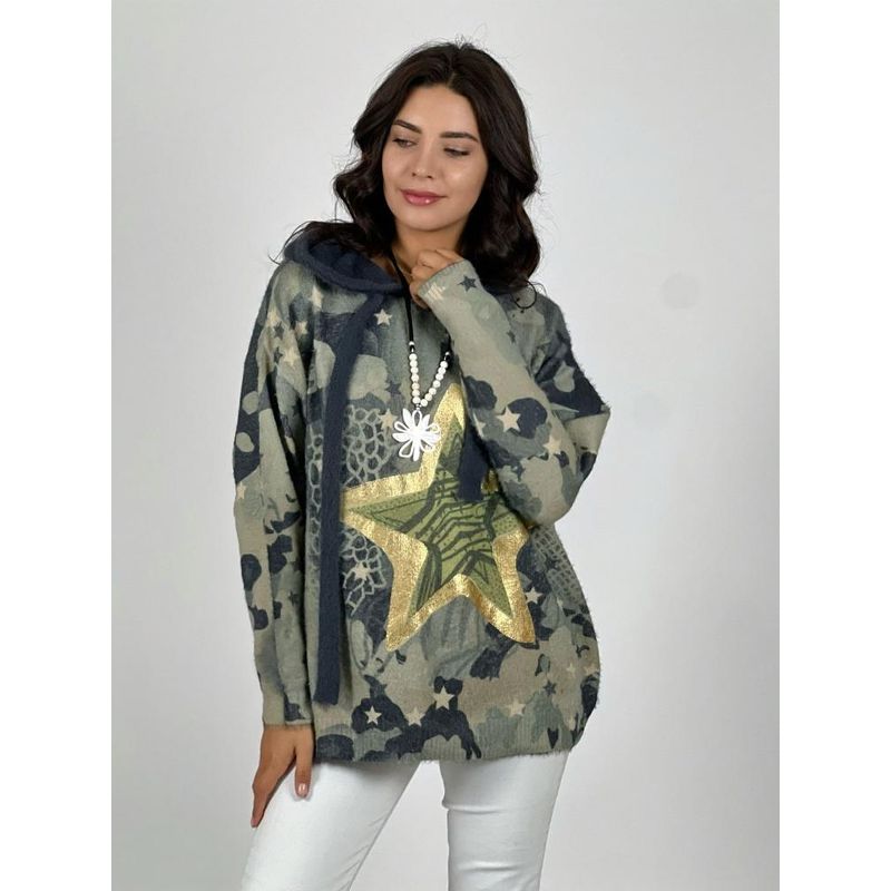 ENIGMATICA BOUTIQUE - Poleron Cashmere Estampado con Estrella Verde