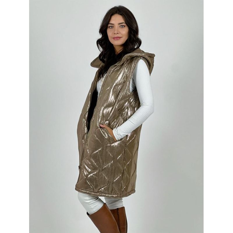 ENIGMATICA BOUTIQUE - Parka Acolchada Sin Mangas Metalizada Café