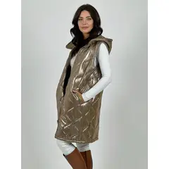 ENIGMATICA BOUTIQUE - Parka Acolchada Sin Mangas Metalizada Café