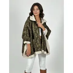 ENIGMATICA BOUTIQUE - Abrigo Tipo Poncho Chiporro Gamuzado Print Verde