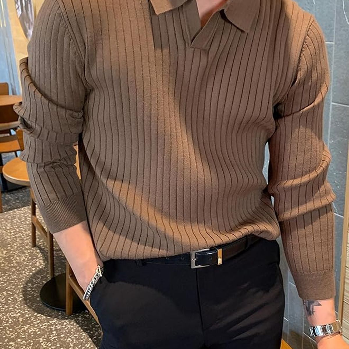 TIOZONEY - Suéter de manga larga de punto para hombres