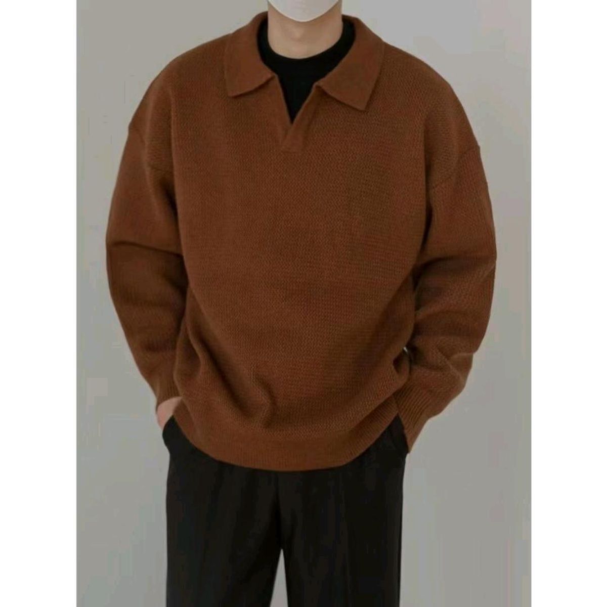 TIOZONEY - Suéter polo de punto para hombres de manga larga