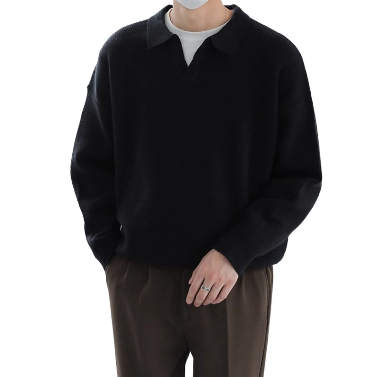 TIOZONEY - Suéter polo de punto para hombres de manga larga