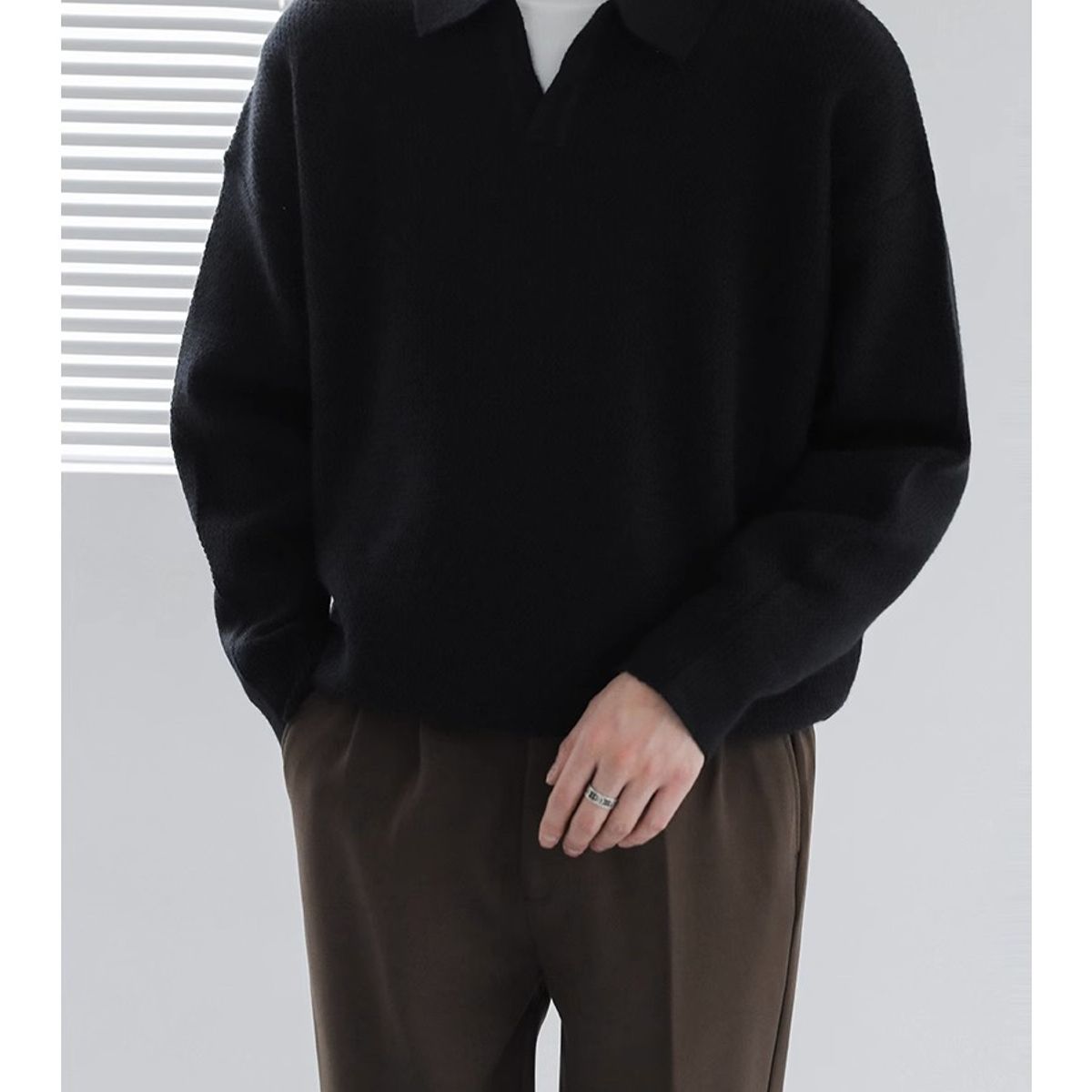 TIOZONEY - Suéter polo de punto para hombres de manga larga