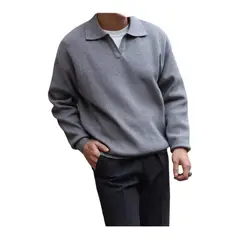 TIOZONEY - Suéter polo de punto para hombres de manga larga