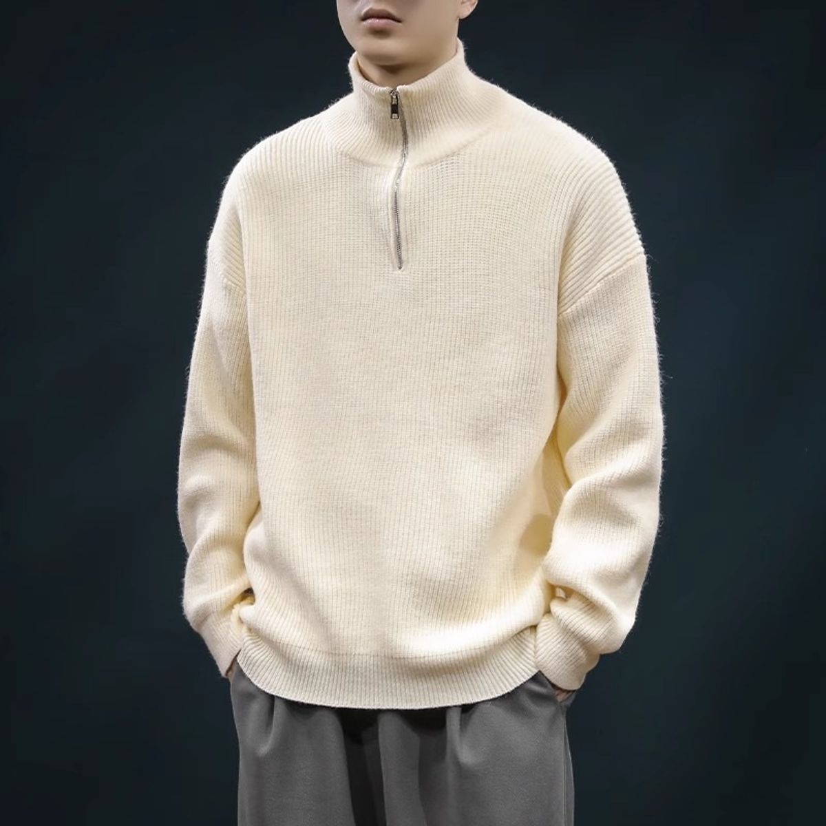 TIOZONEY - Suéter grueso de punto sólido para hombres