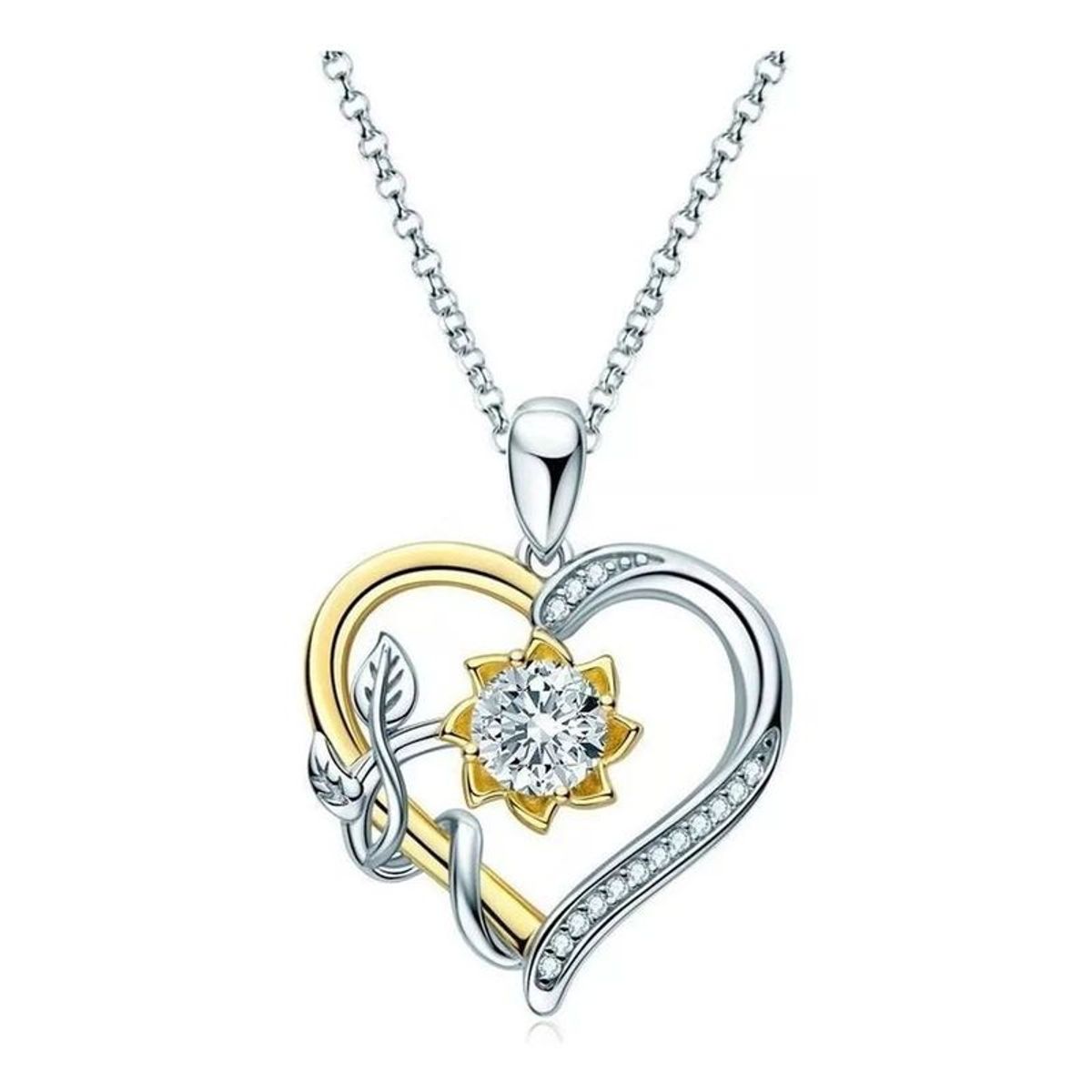 GENERICO - Collar Bañado en plata Corazon Girasol Bañado en oro